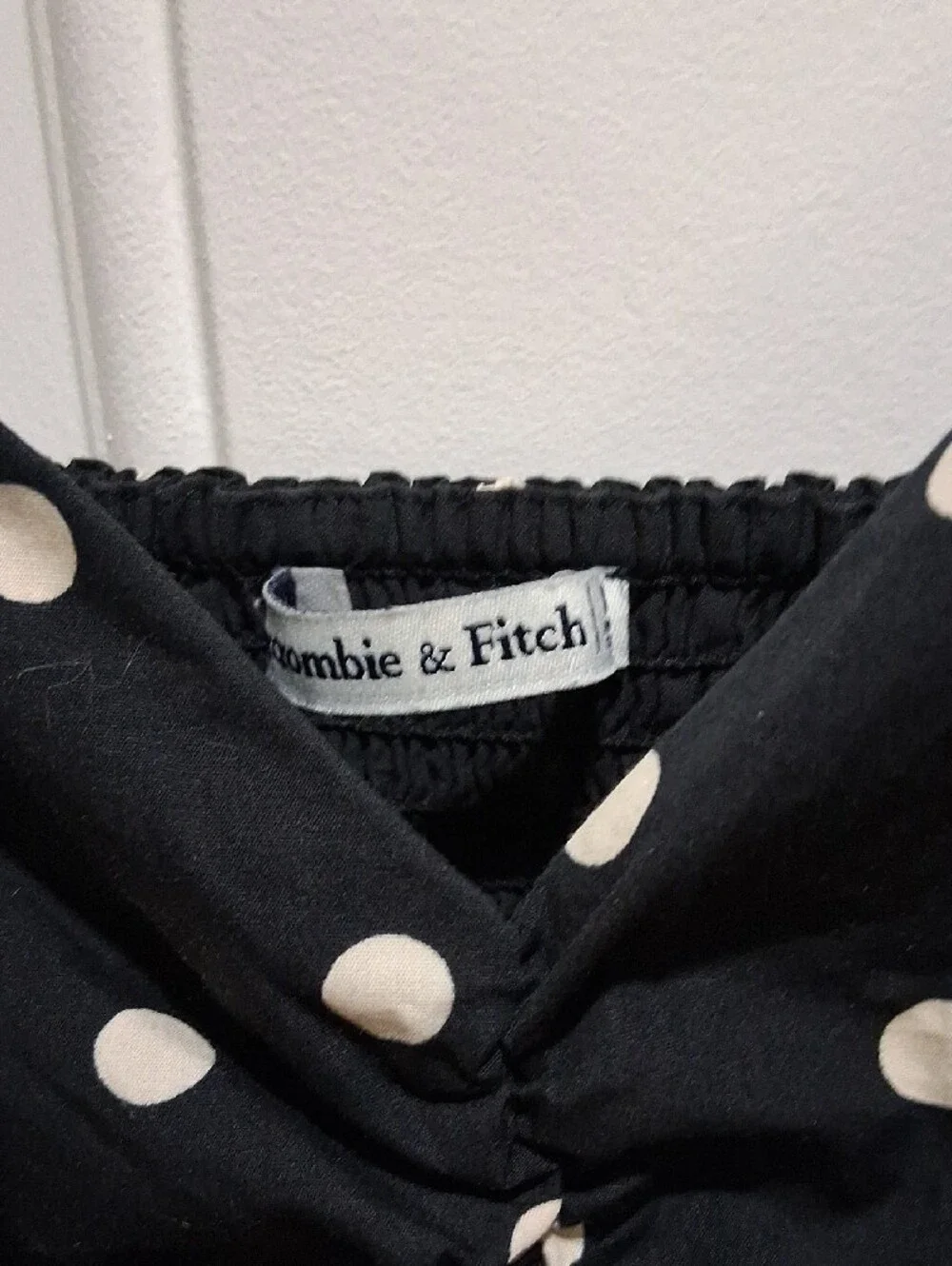 Abercrombie & Fitch Black Maxi Dress with White Polka Dots and Tie Front